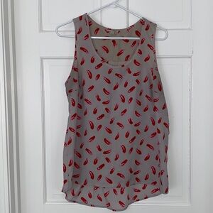 Halogen Gray Blouse with Red Pattern